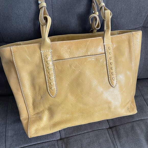 Frye Artisan Leather Melissa Tote Bag Shoulder Shopping Purse Mustard Brown - Picture 4 of 16